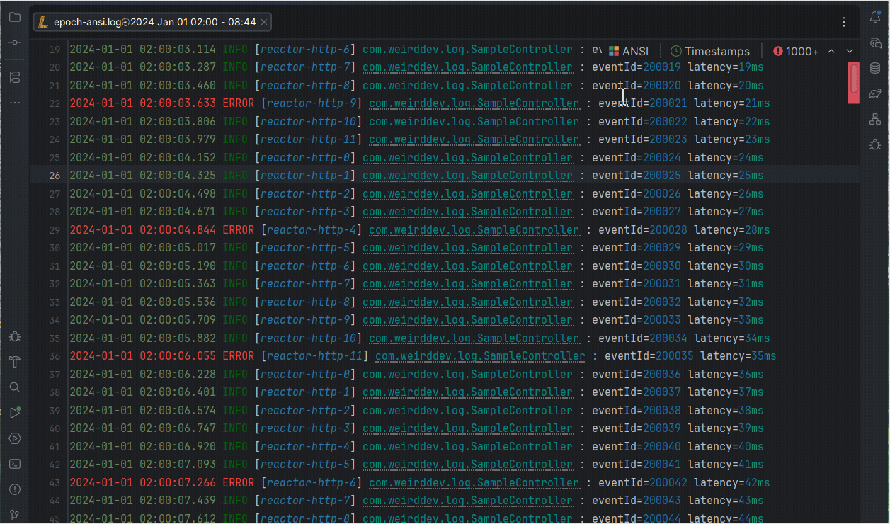 Display Transforms: ANSI and Timestamps toggles